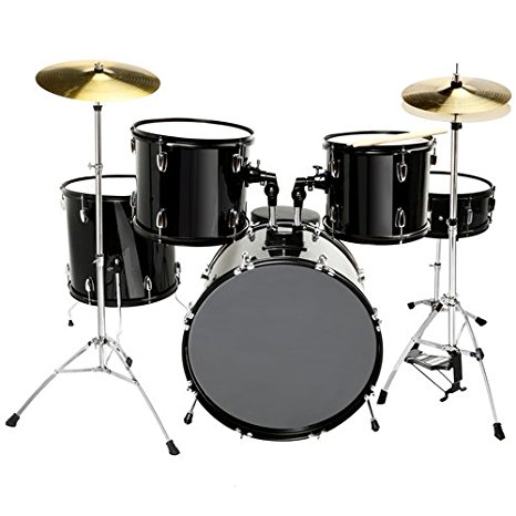 LAGRIMA Black Full Size 5 Piece Complete Adult Drum Set Cymbals with Stand,Hi-Hat,Drum Stool,Drum Sticks