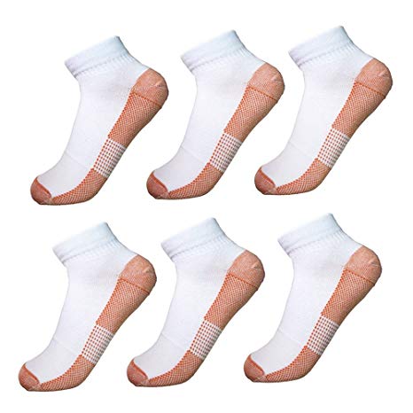 6 Pairs Copper Antibacterial Athletic Ankle Sport Socks For Men and Women