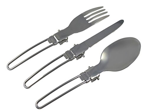 Camping Cutlery Set - Stainless Steel Survivor’s Silverware - Lightweight Foldable & Portable - Knife Fork Spoon Set - 3 Piece Combination - Ergonomic Design…