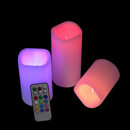 Hippih LED Remote Controlled Flameless Candles with Timer, Set of 3