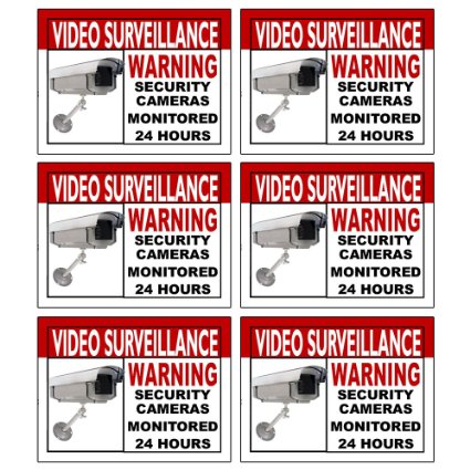 Best Home and Business Security Camera & Video Surveillance Sticker for Indoor Outdoor Use Long Lasting Weatherproof Window & Door Security 4 x 3 in. 6-Pack Stickers with FREE 1yr Warranty Made in USA