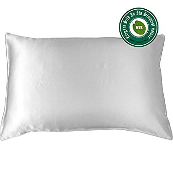MYK-19MM- 100% Pure Natural(Mulberry) Silk Pillowcase with Cotton underside 300 Thread Count (Hidden Zipper) for Hair&Facial, 19 Momme Hypoallergenic,Queen Size(20"x30"),French Grey 1PC