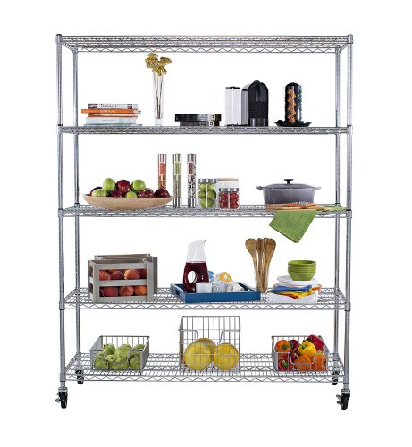 TRINITY 5-Tier NSF Heavy Duty X-Large Wire Shelving Rack with Wheels 60 by 24 by 72-Inch Chrome