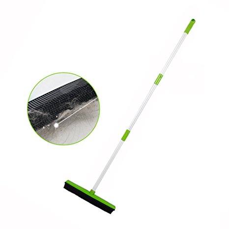 Green Rubber Broom and Silicone push broom have Soft Natural Rubber Bristles with Built-in Squeegee Edge and use for Pet Hair Cat/Dog Hair Perfect for cleaning hardwood vinyl carpet