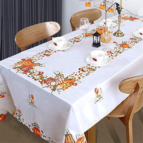 60 x 104 Inches Fall Tablecloth Halloween Table Cloth Embroidery Table Line Decoration for Halloween Dinner Halloween Scary Movie Nights
