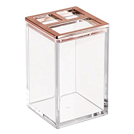 InterDesign Clarity Toothbrush Holder Stand for Bathroom Vanities-Clear, Rose Gold