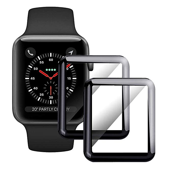[2 - Pack] Apple Watch Screen Protector 38mm,Tempered Glass Full Coverage Anti-Scratch Waterproof Screen Film for iWatch 38mm Series 1/2/3