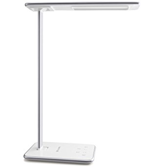 Phive Dimmable LED Desk Lamp with Light Sensor, Eye-Care Table Lamp (USB Charging Port, 5-Level Dimmer, 3 Lighting Modes, Touch Control, Night Light, 1-Hour Auto Timer) White