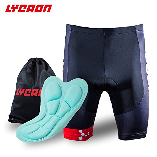 LYCAON Cycling Shorts Antibacterial Gel Padding (7 Sizes, 6 Colors) 3D COOLMAX Padded Bike Bicycle Riding Compression Shorts Half Pants Clothing for Road Mountain Bike MTB Men Women