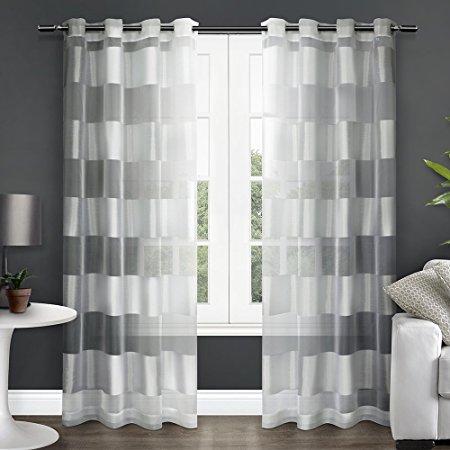 Exclusive Home Navarro Striped Sheer Grommet Top Window Curtain Panels (Set of 2), 54 x 84"