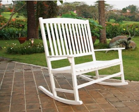 Outdoor Seats 2 Porch Double Rocker Rocking Chair White Wood