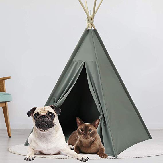 UKadou Upgrade Pet Teepee Dog Bed, Machine Washable Pet Tent House with Bottom for Dogs (Puppy), Cats, Rabbits, Super Cute 24” Teepee