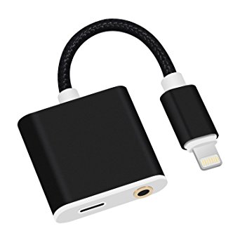 iPhone 7 2 in 1 Headphones Adapter iPhone 7 Charge Adapter, iPhone 7/7 plus Aluminum Alloy Lightning to 3.5mm Audio   Charging Headphone Jack Adapter By CloudWave (Black)