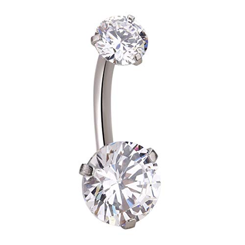 Candyfancy 14G Belly Button Ring Surgical Steel Round Cubic Zirconia Curved Barbell Navel Rings Belly Piercings Jewelry