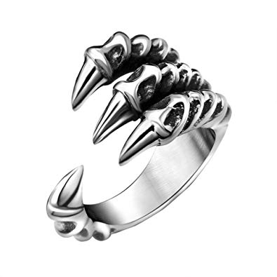 FANSING Mens Biker Ring, Punk Dragon Claw Rings, Stainless Steel, Casting Black, Size 7-12