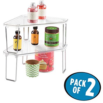 mDesign Corner Storage Shelf for Kitchen Cabinets, Counter Tops, Pantries - Pack of 2, Clear