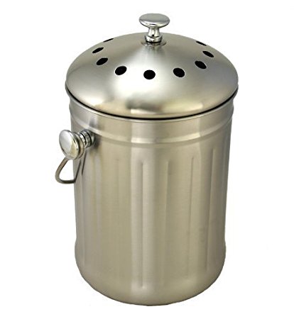 Brushed Stainless Steel Compost Pail & Indoor Kitchen Scrap Collection Bin