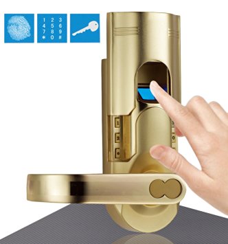 Assa Abloy Digi Electronic Biometric Fingerprint   Keypad Password Door Lock Set 6600-86 Intersected Gold (Left Hand Door)