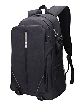 15.6 Inch Laptop Backpack, Slim Business Laptop Bag With USB Charging Port and Headphone Hole, Water Resistant Polyester fit 15" 15.6" 16" Laptop Notebook MacBook Pro - Black