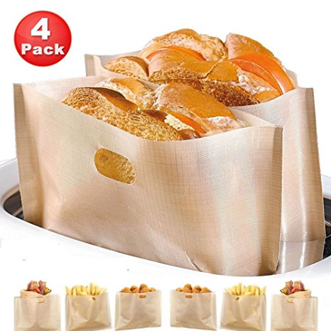 Non Stick Toaster Bags (Set of 4) Reusable and Heat Resistant Easy to Clean,Perfect for Sandwiches Pastries Pizza Slices Chicken Nuggets Fish Vegetables Panini & Garlic Toast