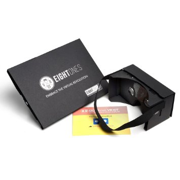 EightOnes VR Kit XL (Bigger Version) - The Complete Google Cardboard Kit with Head-strap, NFC, 365-day Warranty and Video Instructions (Jet Black)