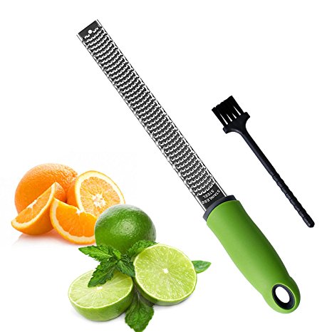 Sunkuka Pro Citrus Lemon Zester & Cheese Grater Stainless Steel - Ginger,Garlic,Potato Nutmeg,Chocolate Zester with Cover and Cleaning Brush
