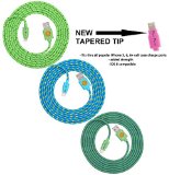 NEWLY DESIGNED High Quality - 6ft2m Braided Nylon Lightning Charging Cables for Apple iPhone 5 5C 5S iPhone 6 6 Plus iPad 4 Mini iPod Touch 5Nano 7 8 pin to USB - 3packgreen-teal-blue