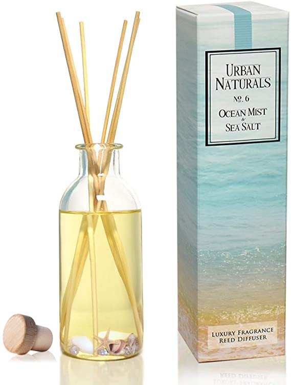 Urban Naturals Ocean Mist & Sea Salt Reed Diffuser Set | Made with Essential Oils & Real Botanicals | Decorative Air Freshener for Large Rooms | Beautiful Home Décor Makes a Great Gift