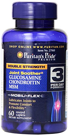 Puritan's Pride Double Strength Joint Soother Glucosamine Chondroitin MSM Coated Caplets, 60 Count