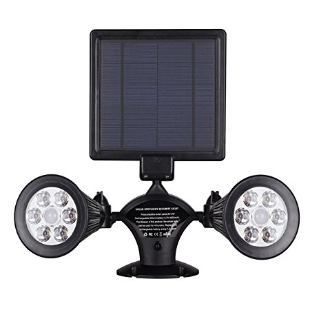 Solar Lights Motion Sensor Outdoor, OPERNEE Upgraded Double Spotlights 12 LED Solar Powered Dual head 360 Degree Rotatable Security Light for Patio Porch Deck Yard Garden Garage Driveway Outsides Wall