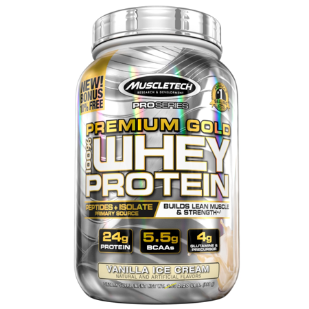 MuscleTech Pro Series Premium Gold 100% Whey Protein Powder, Vanilla Ice Cream, 24g Protein, 2.5 Lb