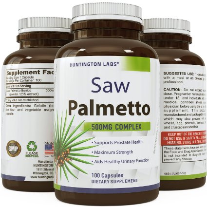Natural Saw Palmetto Supplement - Hair Loss  Testosterone Support - Purest Berry Extract - Powder in Food-Grade Capsules - Rapid Absorption  Fast Acting - USA Made - Guaranteed by Huntington Labs