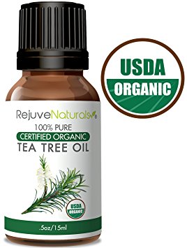 Tea Tree Essential Oil, USDA Certified Organic by RejuveNaturals, 15 ml | 100% Pure & Natural – No Bases, Pesticides or GMOs | Therapeutic Grade Antiseptic, Soothes Rashes & Breakouts
