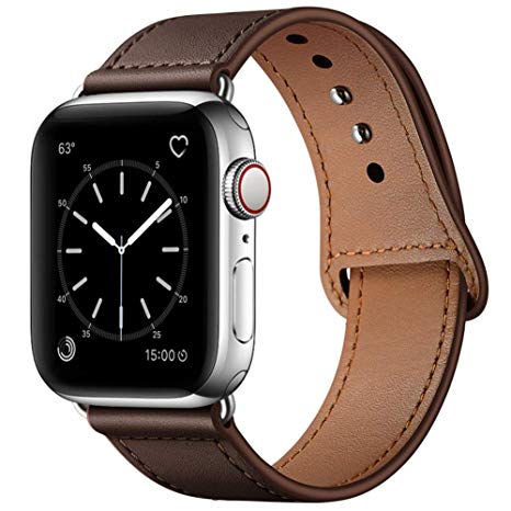YALOCEA Compatible with iWatch Band 42mm 44mm, Genuine Leather Band Replacement Strap Compatible with Apple Watch Series 4 Series 3 Series 2 Series 1 42mm 44mm, Chocolate Brown