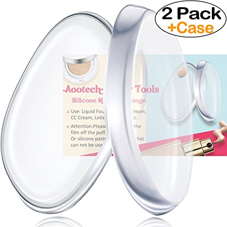 Silicone Makeup Sponge, Clear Beauty Blender Sponge Gel Puff 2 PCS with Case For Liquid Foundation BB Cream
