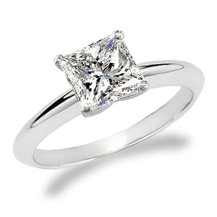 1 1/4 Carat Princess Cut Diamond Solitaire Engagement Ring 14K White Gold (K, I2, 1.25 c.t.w) Very Good Cut