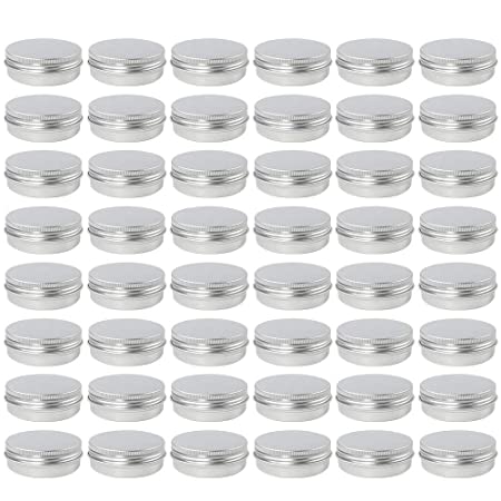 Moretoes 48 Pack 2 Oz Metal Round Tins Aluminum Tin Cans Containers with Screw Lid for Salve, Spices or Candies