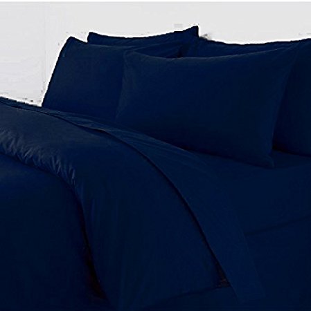 Plain Duvet Cover With Pillow Cases Non Iron Percale Quilt Cover Bedding Bedroom Set (Double, Navy Blue)