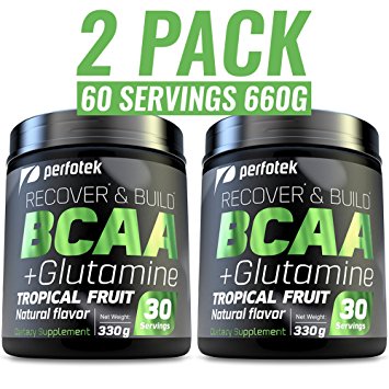 2 Pack Perfotek BCAA   GLUTAMINE Amino Acids Powder - Tropical Fruit Natural Protein Mix Drink for Muscles - 60 servings