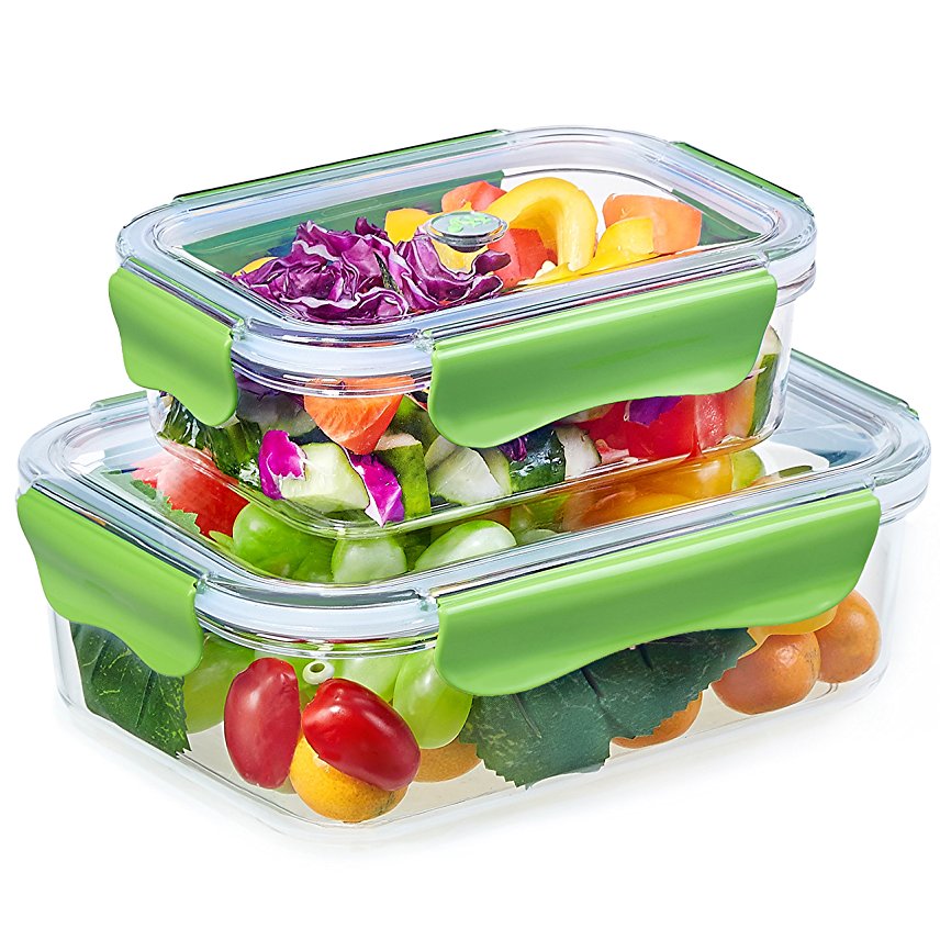 Food Containers, Lunch Containers Set 100% BPA Free, Stackable, Airtight, Leak Proof Storage Container with lid, Microwave, Freezer, Dishwasher Safe, Tritan (2 Pieces, 720ML & 1680ML, Rectangle, Green)