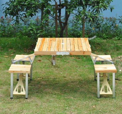 Outsunny Portable Folding Wooden Outdoor Camp Suitcase Picnic Table with 4 Seats