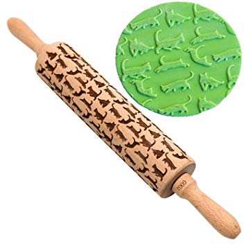 Cat Themed Rolling Pin By Gooj Wood Impressed Fun Designs - Perfect For Baking With Kids Dough & Fondant Cookies, Crusts, Pies & Pastry Clay Crafts