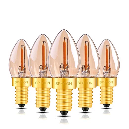 C7 LED Bulb, 0.5W Light Candle Bulbs, Amber Glow 5w Incandescent Replacements E12 Candelabra Base led Filament Night Bulb Ultra Warm White 2200K Decorative String Edison Lamp Non-Dimmable 5 Pack