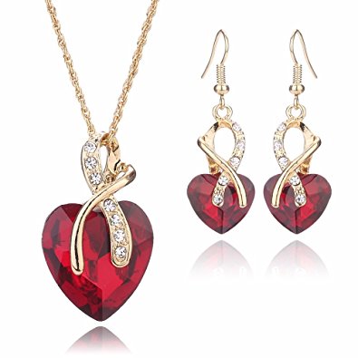 Women Fashion Heart Shape Gold Plated Jewelry Set Necklace Earring