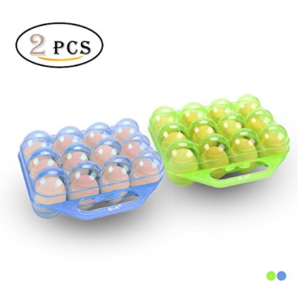 BIAL OTD Folding Portable Plastic 12 Eggs Container Holder Storage Box Case (2PCS Blue Green)