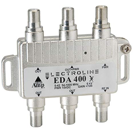 Electroline EDA400 Compact Bi-Directional Signal Booster 4-Port Cable Modem TV HDTV Amplifier with Passive Return