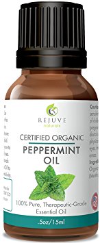 Certified Organic Peppermint Essential Oil by RejuveNaturals, 15 ml | 100% Pure, Food Grade | For Headaches, Nausea & More