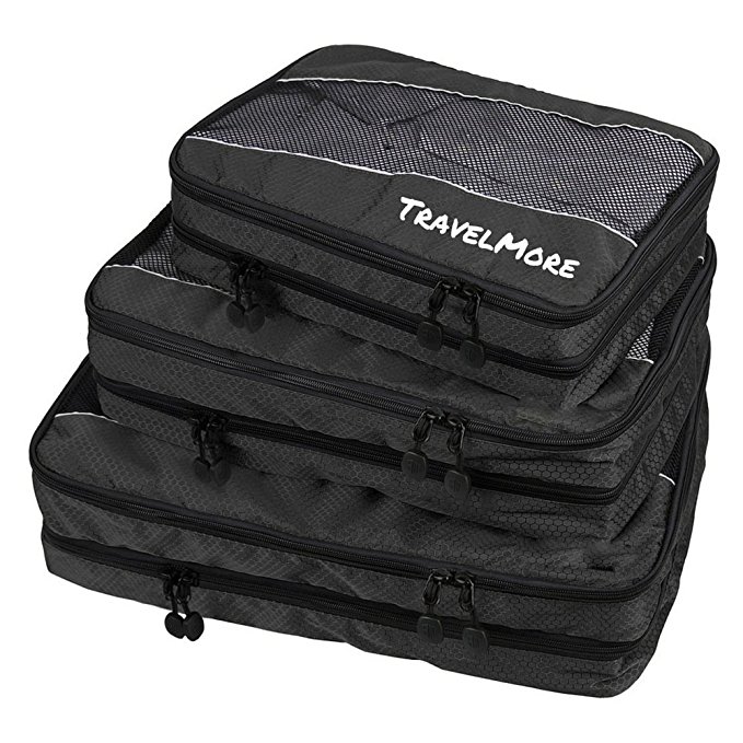 Double Sided Travel Packing Cubes Set With Clean Dirty Compartments - 3 Piece Set Luggage Organization System for Backpacks, Suitcases, Carry On Bags