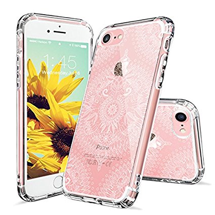 iPhone 7 Case, iPhone 7 Cover, MOSNOVO White Totem Henna Mandala Floral Flower Pattern Printed Clear Design Transparent Plastic Back with TPU Bumper Protective Case Cover for Apple iPhone 7 (4.7 Inch)