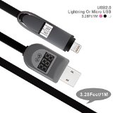 2 in 1 Smart CableSmilism 33ft Lightning USB Cable with Current Voltage Monitor - Smart LCD Display for iPhone Sumsung Motorola Nokia and More Black